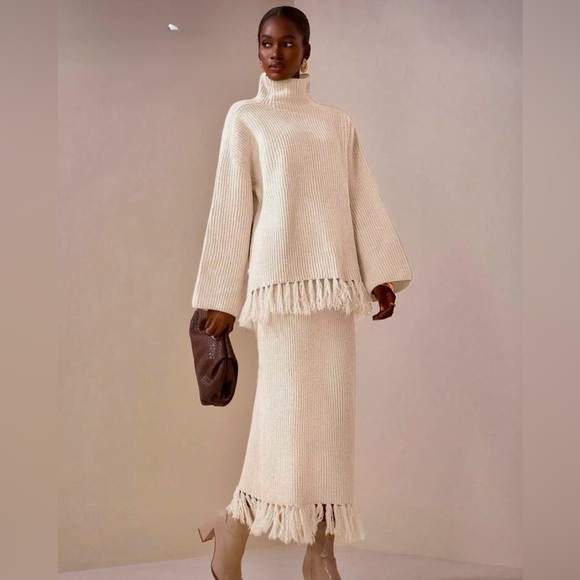 Other - Cream Knit Turtleneck Sweater and Skirt Set